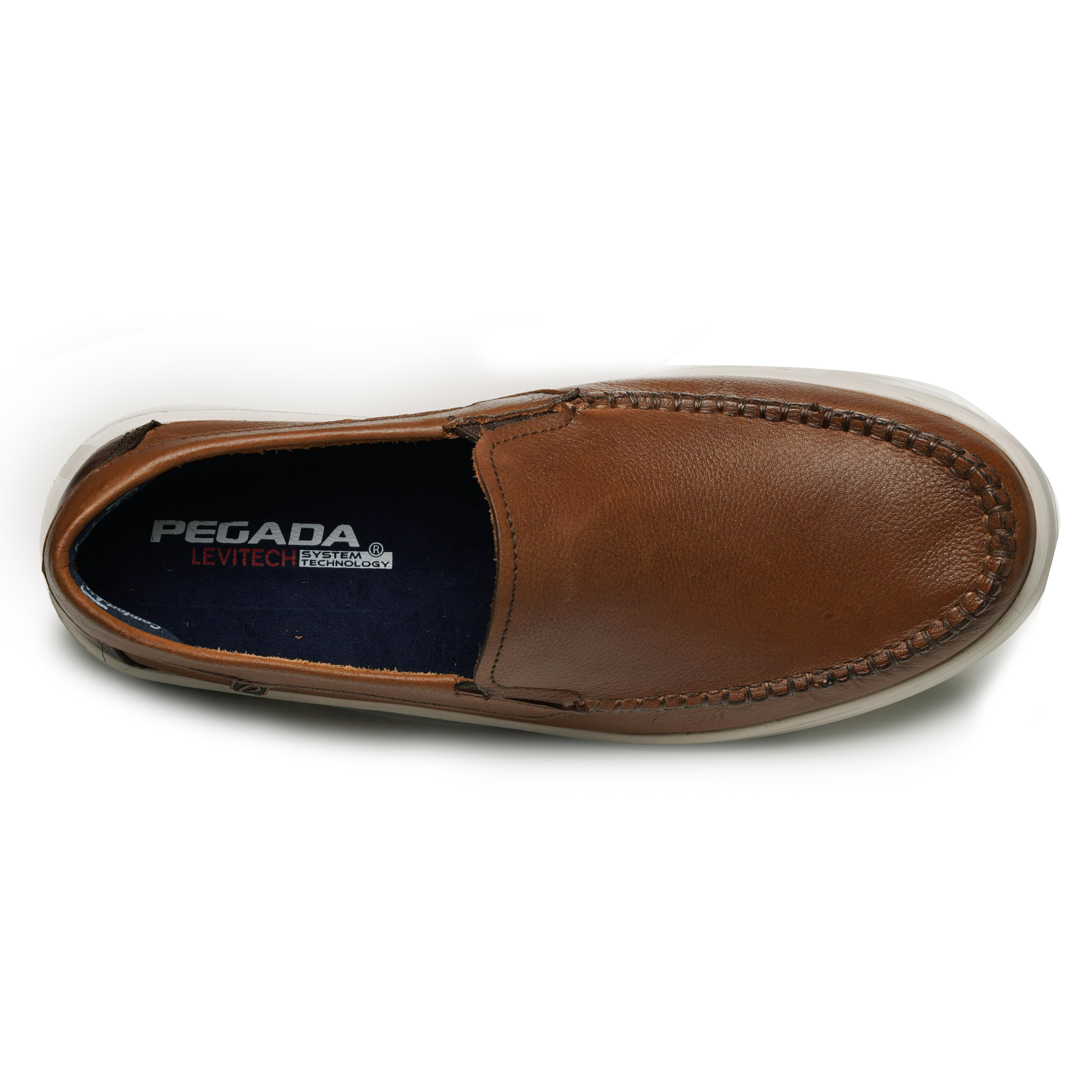 Vista superior do tênis casual masculino Pegada Pinhão mostrando palmilha azul e logo da marca